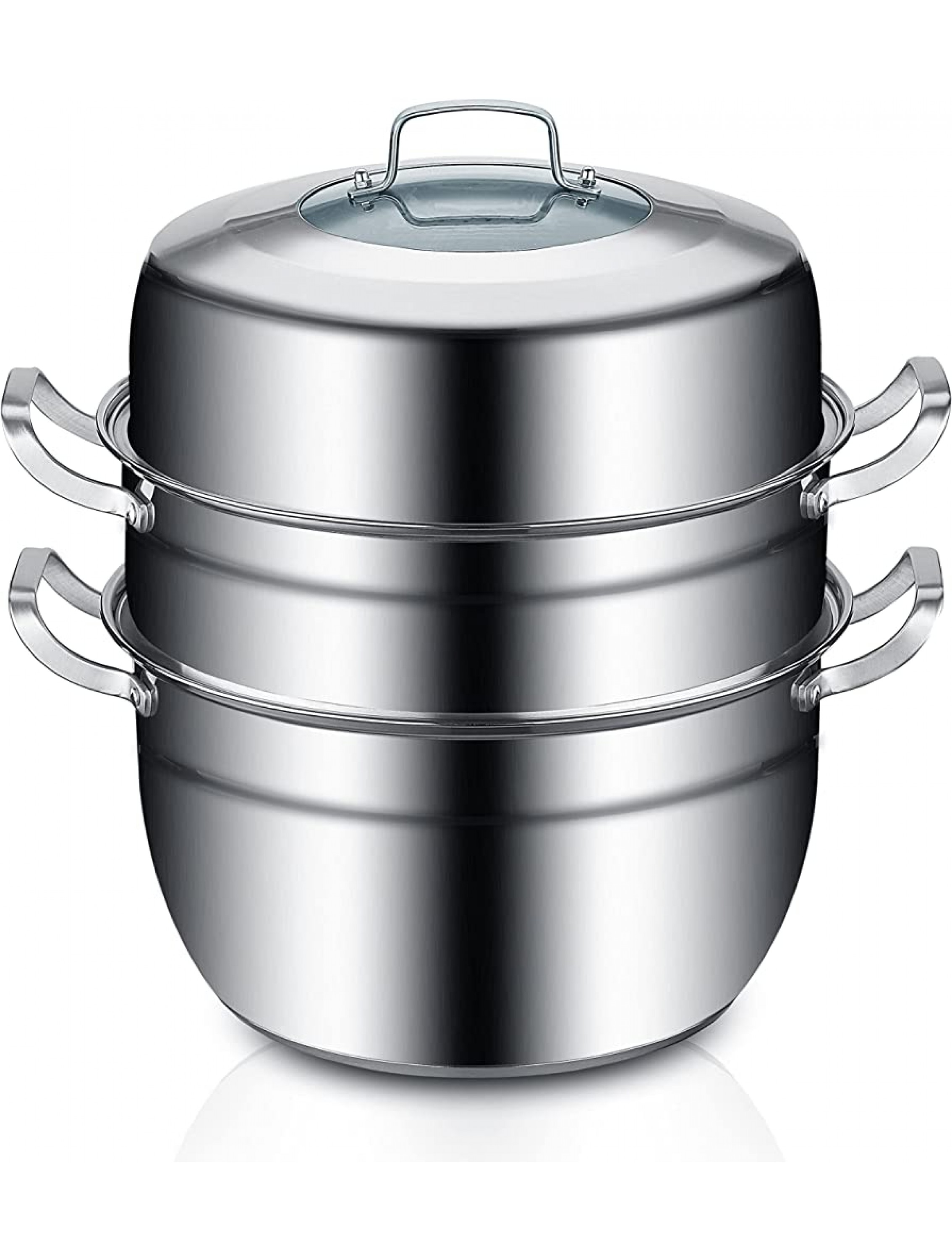 Thick-bottomed Stainless Steel Steamer Pot 3 Tier Food Steamer for Cooking Multipurpose Cookware with Tempered Glass Lid for Vegetable tamale,Dumpling egg Sauce Food 11 INCH - BY0YZJUT5