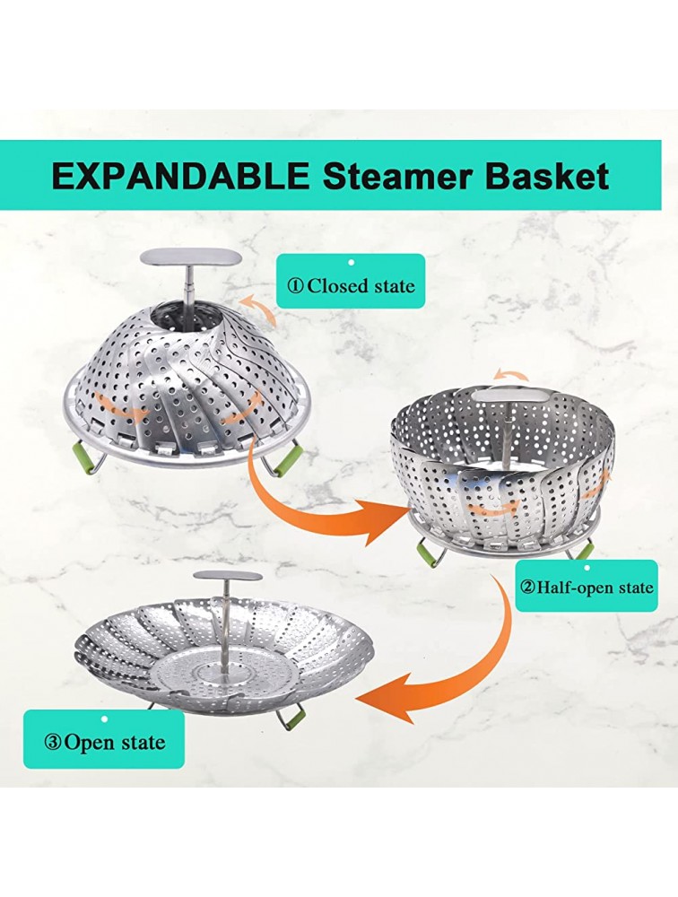 Vegetables Steamer Basket for Cooking Folding Veggie Steamer Insert Steaming Basket Expandable to fit Various Size Pot with Telescoping Removable Handle 5.5 to 9 - BY82HLN3P