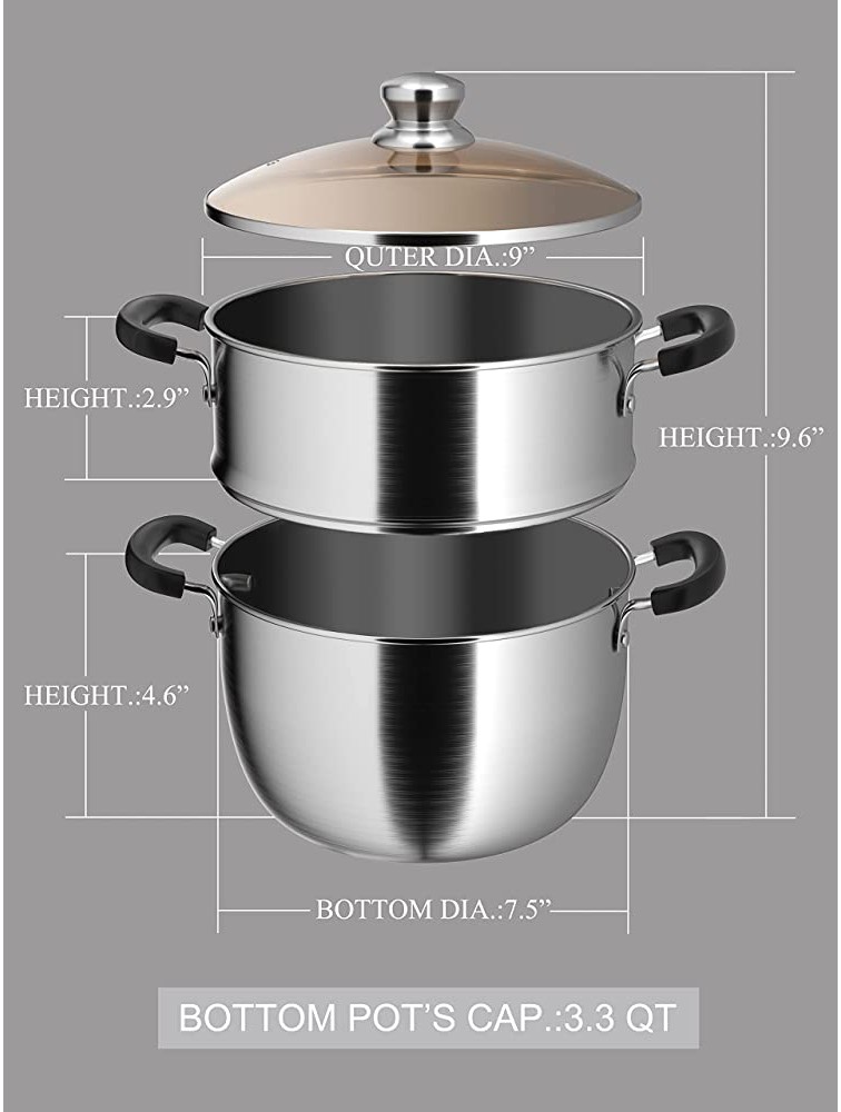 VENTION Stainless Steel Steamer Pot 9 IN Double Layer Veggie Cooking Steamer 2 Tier Food Steamer with Basket Great for Tamale Vegetable and Crab Work for Gas and Electric Stove - BNSL87W1M
