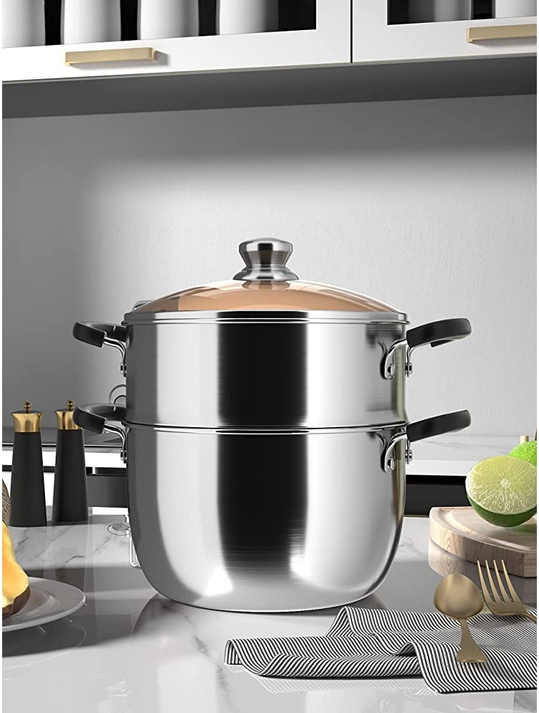 VENTION Stainless Steel Steamer Pot 9 IN Double Layer Veggie Cooking Steamer 2 Tier Food Steamer with Basket Great for Tamale Vegetable and Crab Work for Gas and Electric Stove - BNSL87W1M