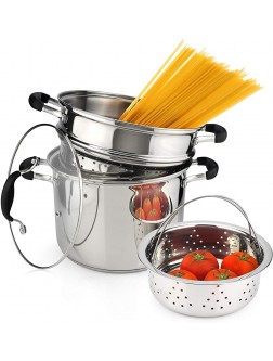 AVACRAFT 18 10 Stainless Steel 4 Piece Pasta Pot with Strainer Insert Stock Pot with Steamer Basket and Pasta Pot Insert Pasta Cooker Set with Glass Lid 7 Quart - BJIEGUU1A