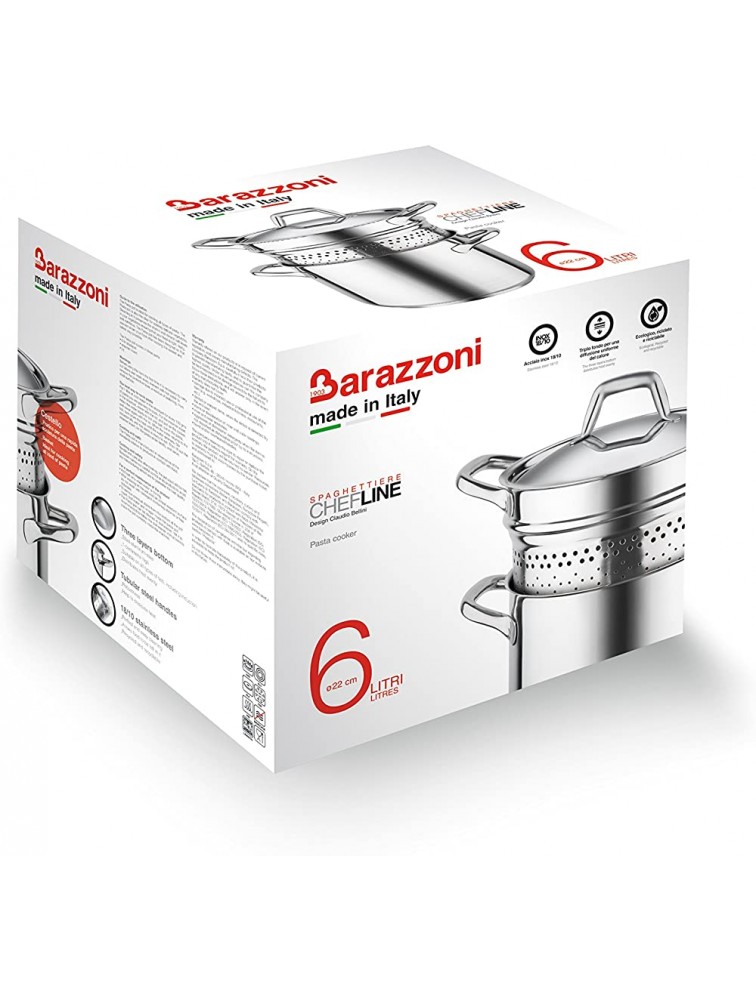 Barazzoni Chef Line Spaghettiere Pasta Cooker Pot Diameter 22cm 18 10 Stainless steel Made in Italy. - BGPLCTBPJ