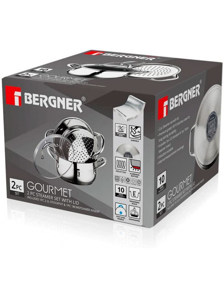 Bergner Gourmet Steamer Set with Lid 2.2l Silver - BD79GSMXO