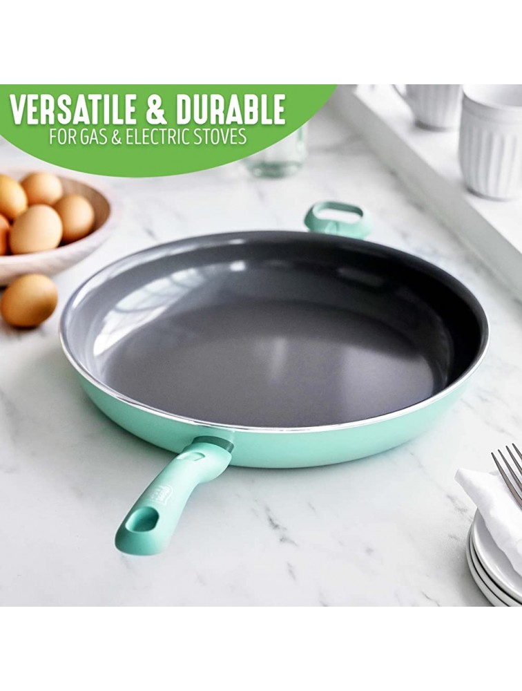 GreenLife Soft Grip Diamond Healthy Ceramic Nonstick 13 Frying Pan Skillet with Helper Handle PFAS-Free Dishwasher Safe Turquoise - BWPO5HO3I