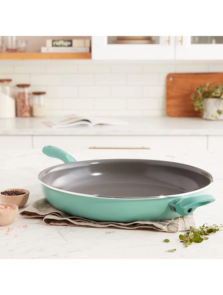 GreenLife Soft Grip Diamond Healthy Ceramic Nonstick 13 Frying Pan Skillet with Helper Handle PFAS-Free Dishwasher Safe Turquoise - BWPO5HO3I