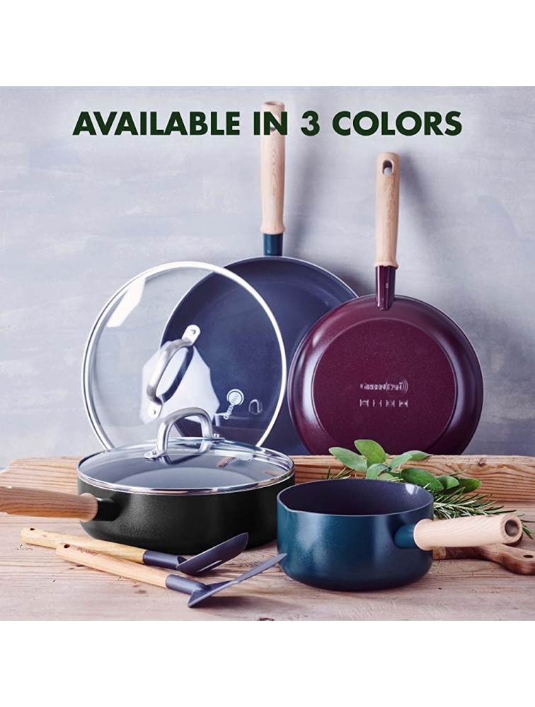 GreenPan Hudson Healthy Ceramic Nonstick 9.5 and 11 Frying Pan Skillet Set Wood Inspired Handle PFAS-Free Dishwasher Safe Black - BZNVRQW4I