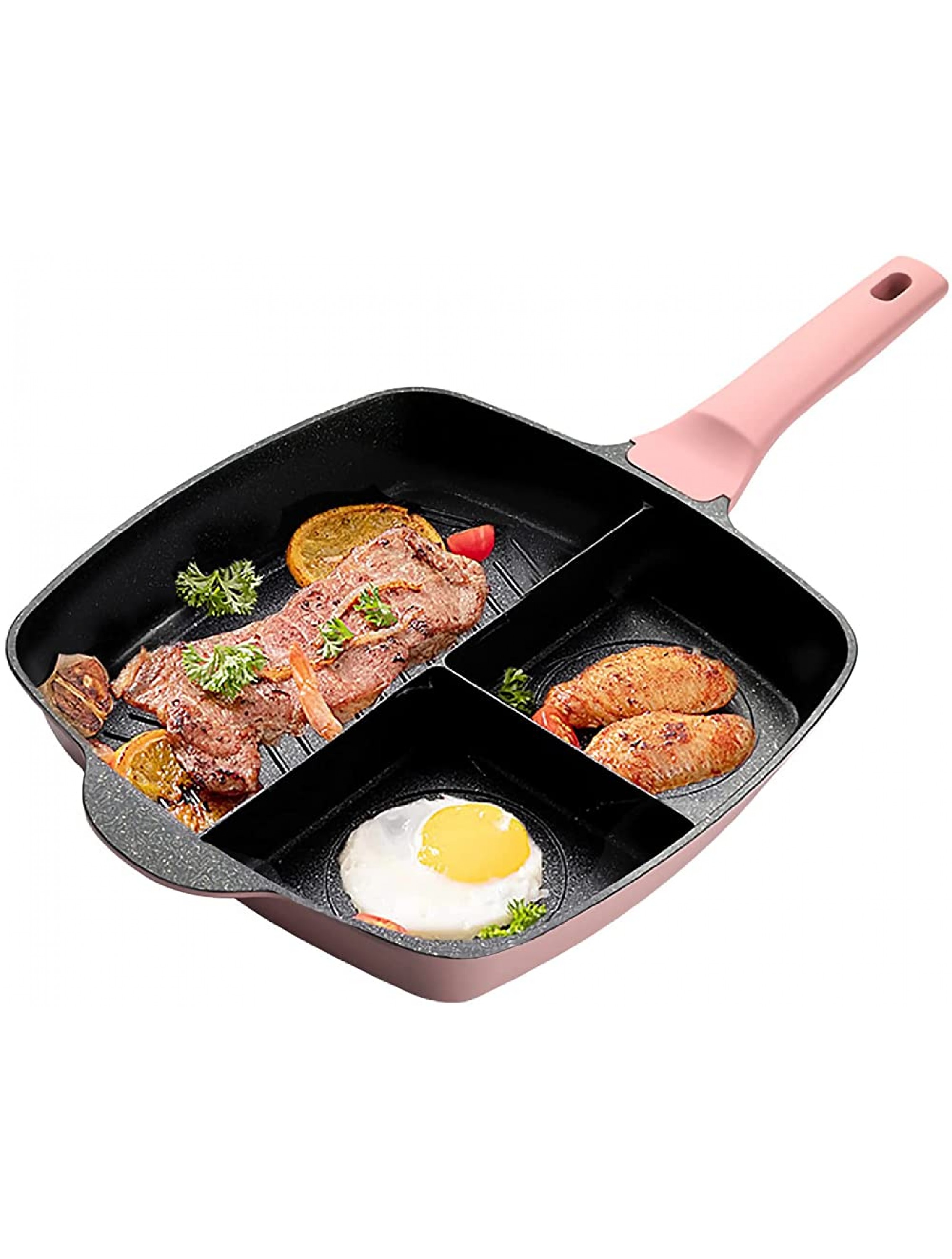MANO Divided Frying Grill Pan Nonstick Griddle Pan 3 Section Skillet For Gas Stove & Induction Cooker,11 Inch - B4G8GSNFG