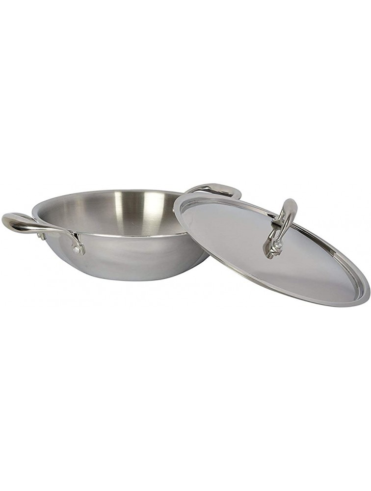 Vinod Cookware Food Grade 4.5 Litre Induction Friendly Platinum TRI PLY 18 8 Stainless Steel Kadai with Stainless Steel Lid 30cm 4.5 Litre - B1EA9HBPV