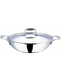 Vinod Cookware Food Grade 4.5 Litre Induction Friendly Platinum TRI PLY 18 8 Stainless Steel Kadai with Stainless Steel Lid 30cm 4.5 Litre - B1EA9HBPV