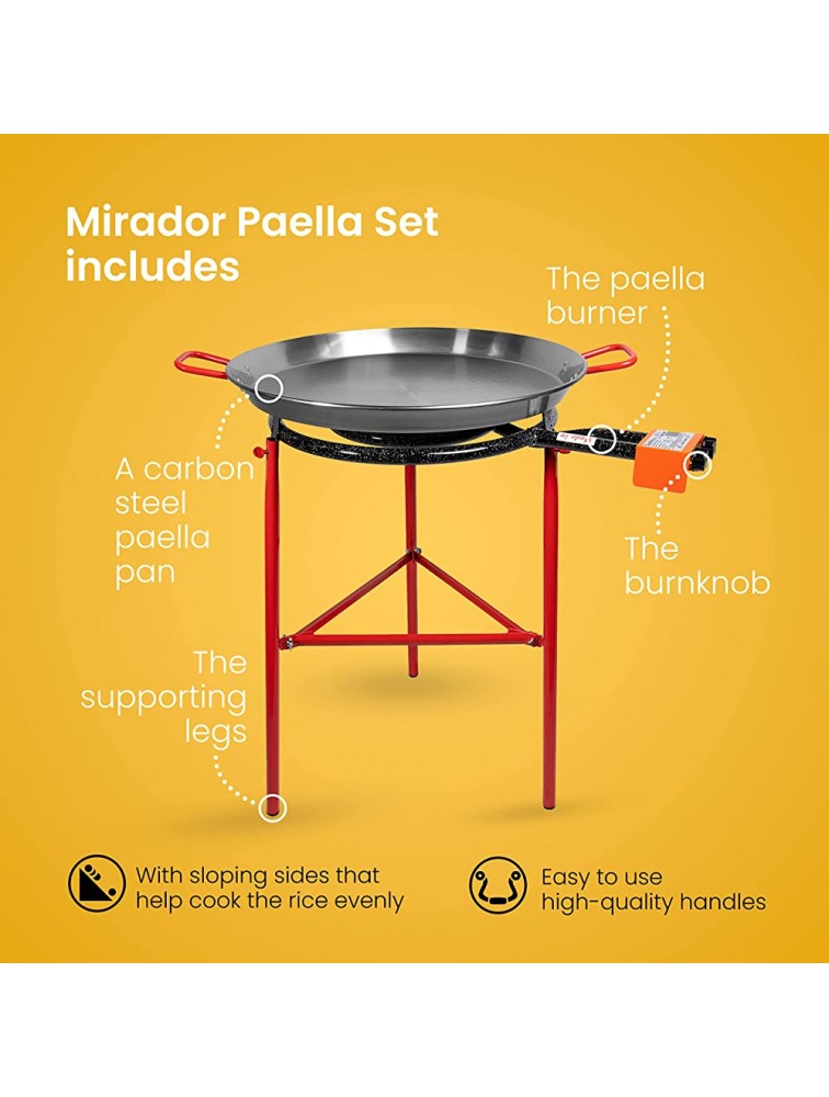 Machika Paella Pan Set with Burner 24 Inch Carbon Steel Outdoor Pan and Reinforced Legs Imported from Spain Manufactured by Garcima 19 Servings - B29KFIOC0