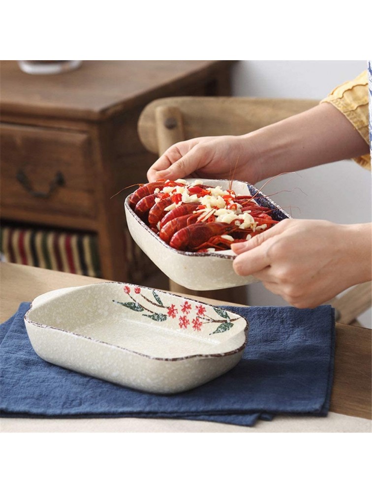 Multi Baker Dish Double Ear Handle Pattern Durable Porcelain Bakeware Ceramic Glaze Baking Dish For Cooking Kitchen Cake Dinner Baking Pan Color : A Size : Free size - B6GHTU02Q