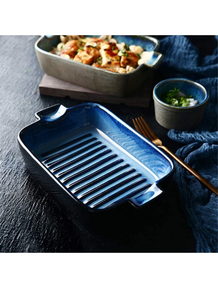 Multi Baker Dish Japanese Style Ceramic Glaze Baking Dish Durable Porcelain Bakeware Rectangular With Handle For Cooking Kitchen Baking Pan Color : Blue Size : Free size - BMRL91A5G