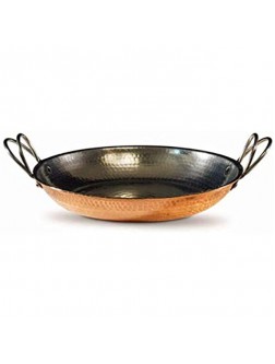 Sertodo Copper Alicante Paella style Cooking Serving Pan 10 Inch Diameter Pure Copper Heavy Gauge Hand Hammered Patented Stainless Steel Handles - B7OMNWI9L
