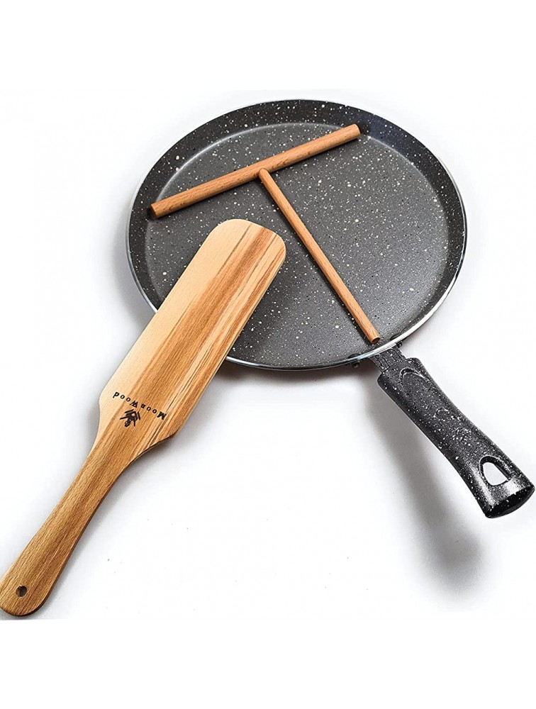 Crepe Pan With PFOA Free Nonstick Coating Made in Europe Multi Coated Pan Great for Crepes Omelets Eggs Pancake Dishwasher Safe 10.23 Flat Grey With Wooden Crepe Spreader and Spatula Set - BY2YXCD0D