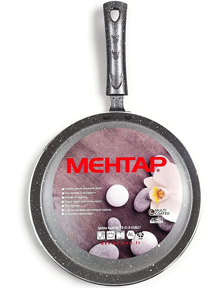 Crepe Pan With PFOA Free Nonstick Coating Made in Europe Multi Coated Pan Great for Crepes Omelets Eggs Pancake Dishwasher Safe 10.23 Flat Grey With Wooden Crepe Spreader and Spatula Set - BY2YXCD0D