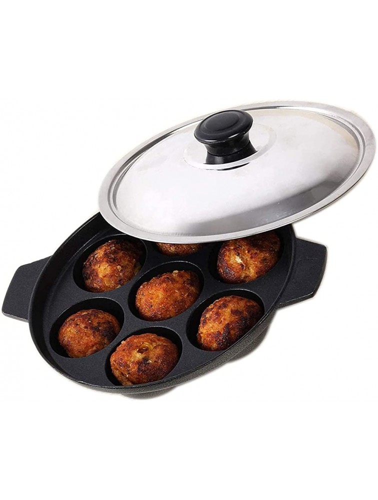 D&Y Aluminium Non Stick Cookware Gas Stove Compatible Appam Patra Paniyarakkal Appam Pan Appa Chetty Paniyaram Pan with Lid Pancake Pop Maker Takoyaki Pan 7 Pits - BJQGOTMSB