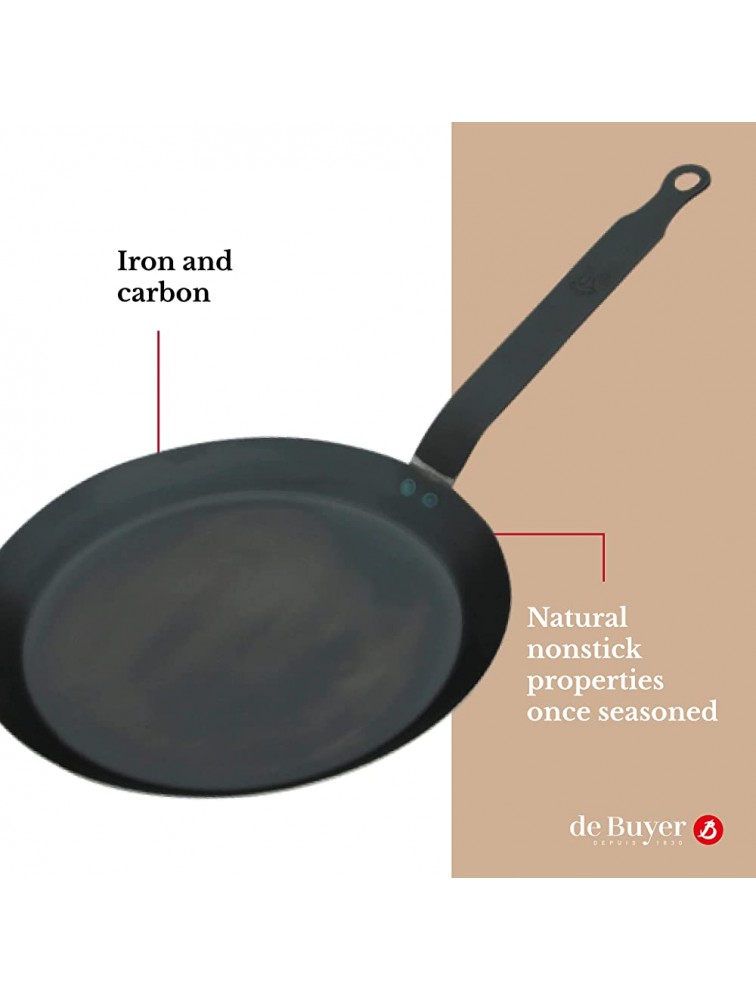 de Buyer Force Blue Blue Steel Crepe & Tortilla Pan Nonstick Carbon Steel Frying Pan with Traditional French Handle For Use with Low to Medium Heat 8 2 mm - BJI4OOSWZ