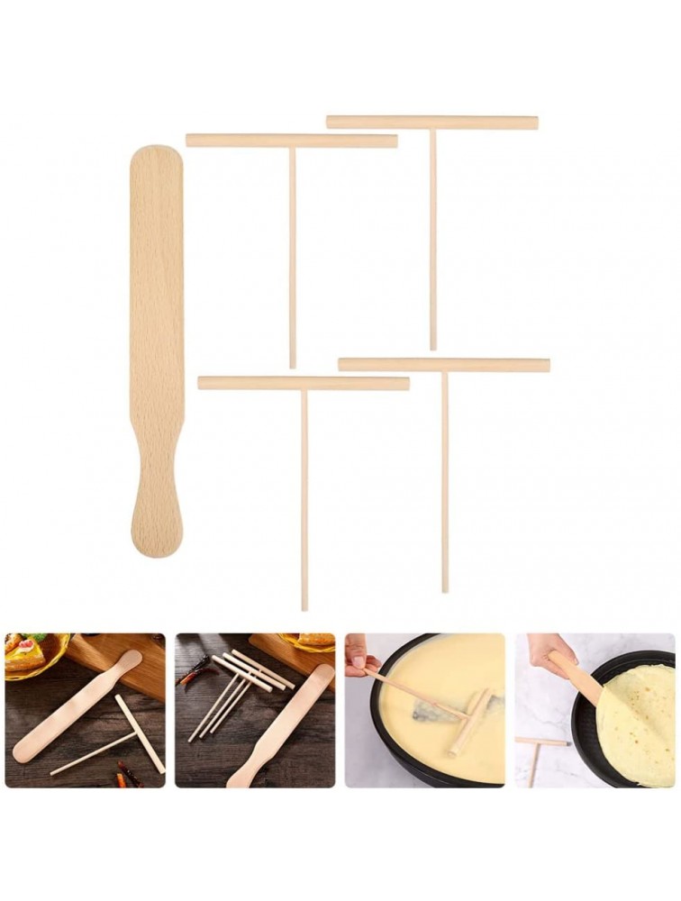 Luxshiny 5pcs Wood Crepe Spreader And Spatula Set Crepe Pan Maker T- Shape Crepe Spreader for Breakfast Pancakes - BHQFNNQRY