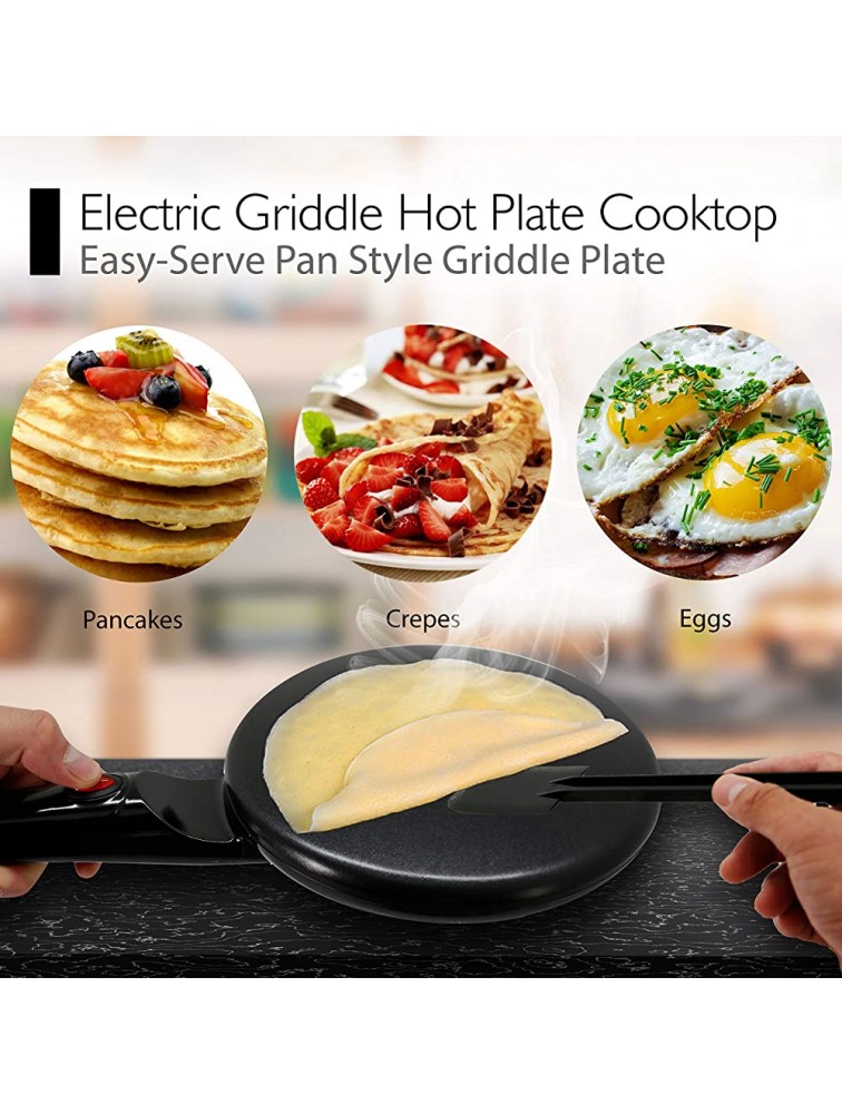NutriChef Electric Griddle Crepe Maker Cooktop-Nonstick 8” Pan Style Hot Plate with On Off Switch Automatic Temperature Control & Cool-Touch Handle Food Bowl & Spatula Included Black - BW3A0JIQP