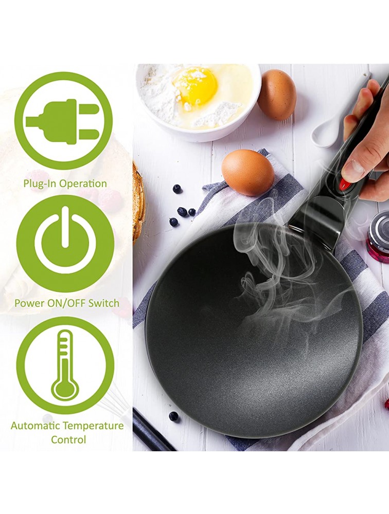 NutriChef Electric Griddle Crepe Maker Cooktop-Nonstick 8” Pan Style Hot Plate with On Off Switch Automatic Temperature Control & Cool-Touch Handle Food Bowl & Spatula Included Black - BW3A0JIQP