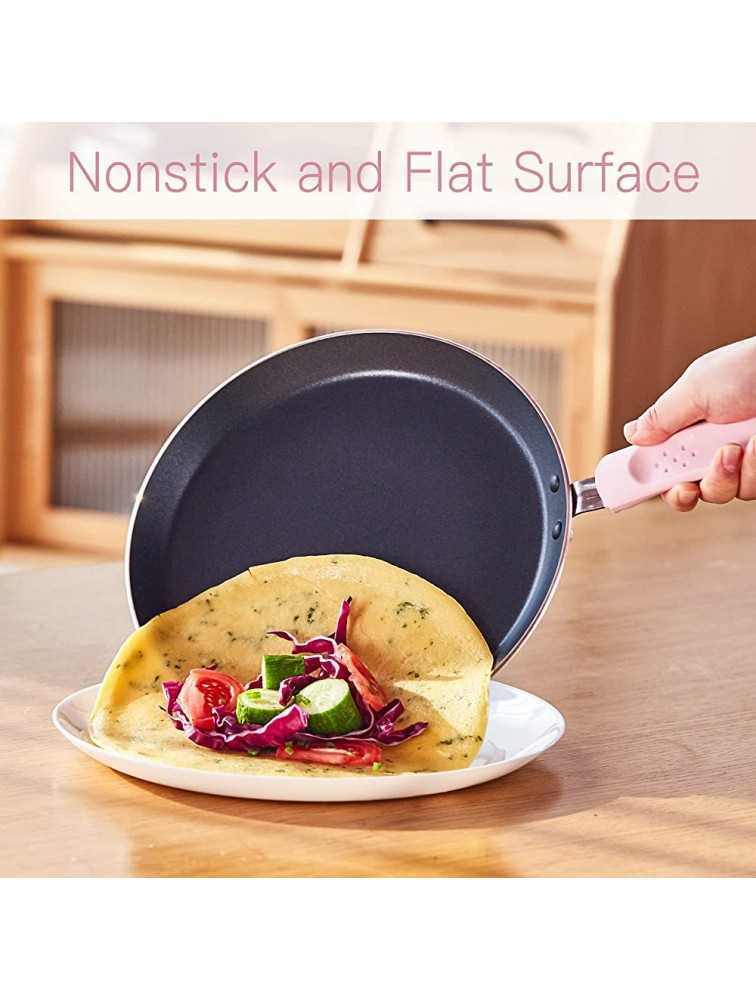 ROCKURWOK Crepe Pan Nonstick Pancake Pan with Silicone Handle Frying Skillet Griddle for Omelette Tortillas Dosa 9.5-Inch Pink - B1HFR866K