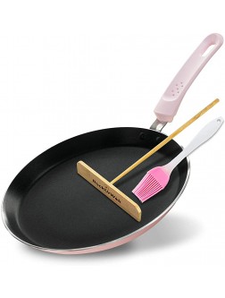 ROCKURWOK Crepe Pan Nonstick Pancake Pan with Silicone Handle Frying Skillet Griddle for Omelette Tortillas Dosa 9.5-Inch Pink - B1HFR866K