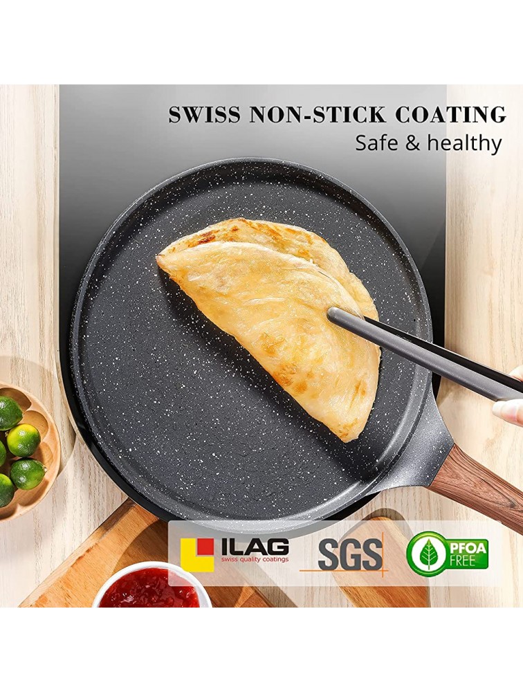 SENSARTE Nonstick Crepe Pan Swiss Granite Coating Dosa Pan Pancake Flat Skillet Tawa Griddle 10-Inch with Stay-Cool Handle Induction Compatible PFOA Free - B7LB6TQ1X
