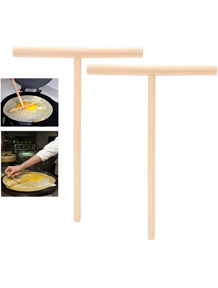 T‑Shaped Crepe Spreader Wooden Crepe Spreader Professional with 2 Pcs for Family for Making Crepes Pancakes Omelets, - B2SM79PMW