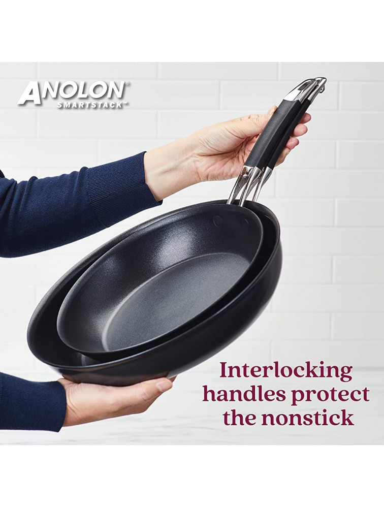 Anolon Smart Stack Hard Anodized Nonstick Frying Pan Set Fry Pan Set Hard Anodized Skillet Set 8.5 Inch and 10 Inch Black - BZZADVTTP