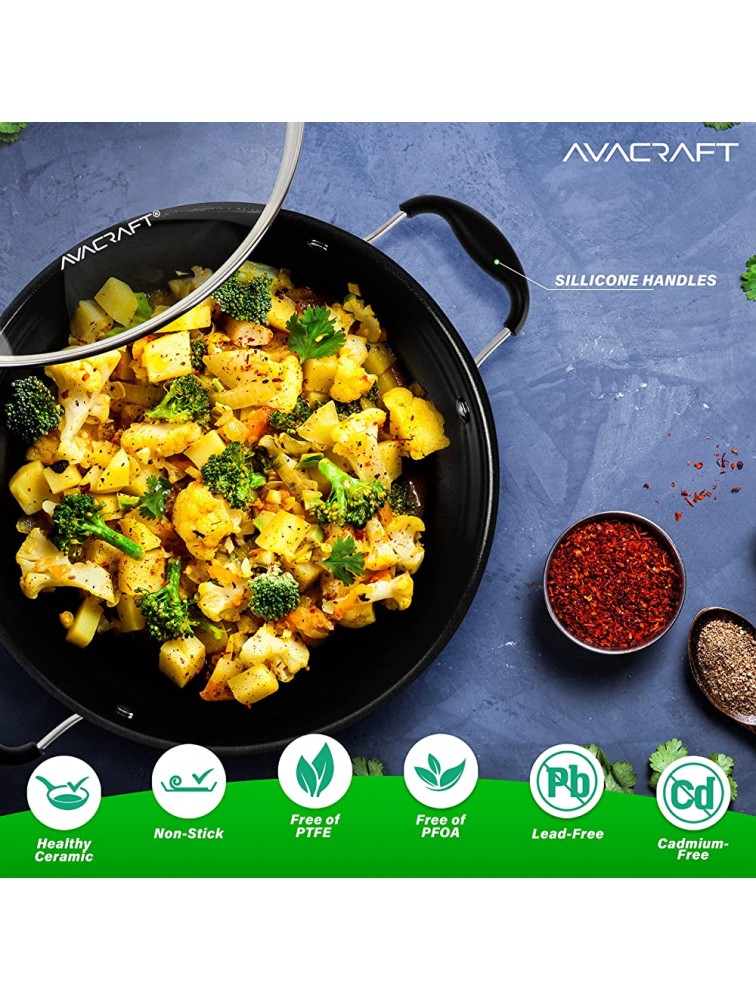 AVACRAFT 9 Inch Nonstick Everyday Pan Ceramic Multiclad Stainless Steel 100% PTFE PFOA Toxins Free Ceramic Chef’s Pan with Glass Lid Always Pan in Pots and Pans 9 Inch Non-Stick Everyday Pan - B2SF04BKR