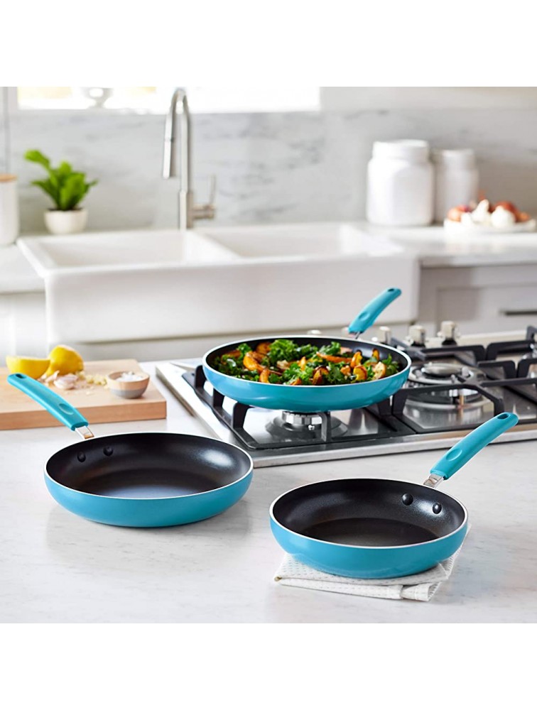 Basics Ceramic Non-Stick 3-Piece Skillet Set 8-Inch 9.5-Inch and 11-Inch Turquoise - BB8DDH8QI