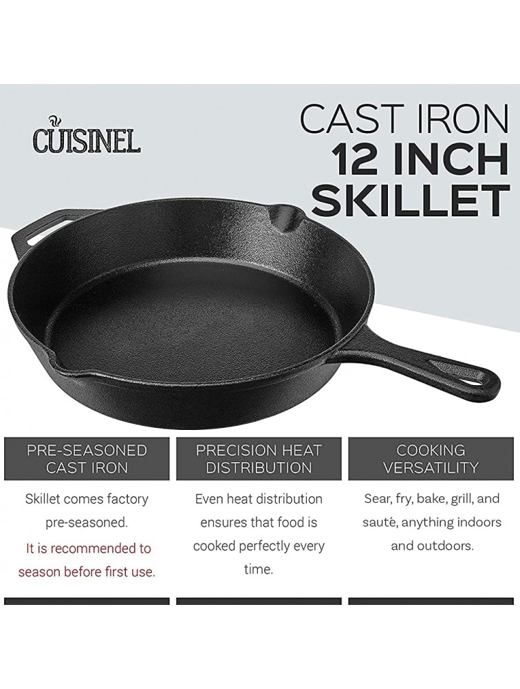 Cast Iron Skillet 12-Inch Frying Pan with Assist Handle and Pour Spots + Silicone Grip Cover Pre-Seasoned Oven Safe Cookware Indoor Outdoor Use Grill Stovetop Induction and Firepit Safe - B4DK5RTG4