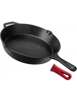 Cast Iron Skillet 12"-Inch Frying Pan with Assist Handle and Pour Spots + Silicone Grip Cover Pre-Seasoned Oven Safe Cookware Indoor Outdoor Use Grill Stovetop Induction and Firepit Safe - B4DK5RTG4