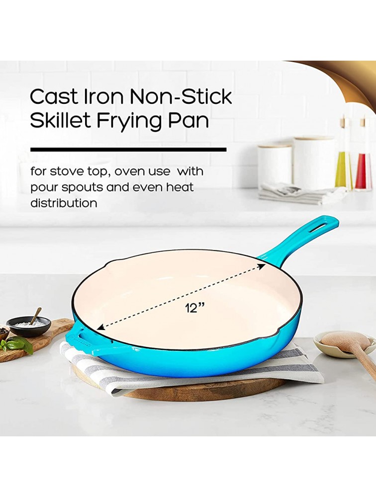 Cast Iron Skillet Non-Stick,12 inch Frying Pan Skillet Pan For Stove top Oven Use & Outdoor Camping with Pour Spouts Even Heat Distribution Caribbean - B0ETTUS72