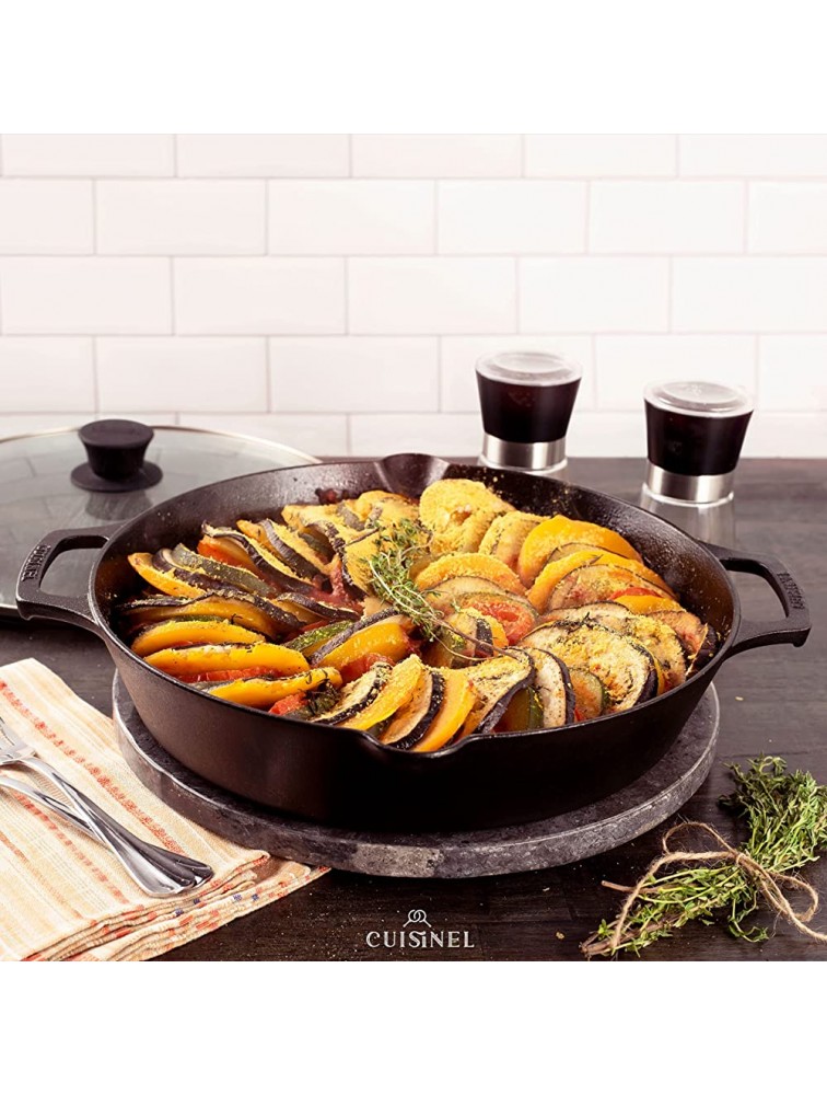 Cast Iron Skillet Set 10 + 12-Inch Dual Handle Frying Pans + Glass Lids + Silicone Handle Holder Covers Pre-seasoned Oven Safe Cookware Indoor Outdoor Use Grill Stovetop Induction Safe - BGLY82ZZH