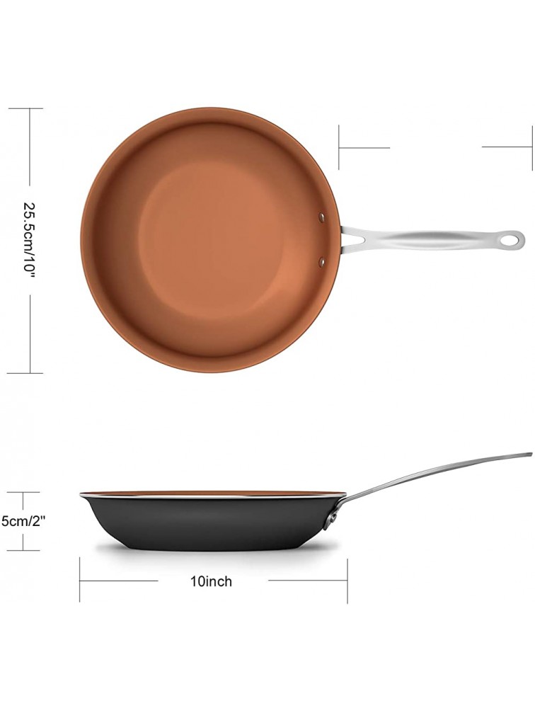 Cooksmark 10 Inch Nonstick Copper Frying Pan Induction Compatible Cooking Pan Nonstick Skillet with Stainless Steel Handle Saute Pan Dishwasher Safe Oven Safe - BXQXWJGNS