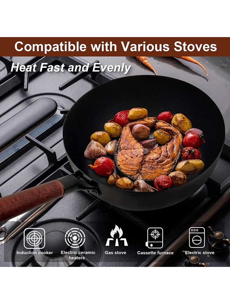 Deep Frying Pan Nonstick Skillet WACETOG 10 Inch Carbon Steel Wok Pan to Fry Eggs Steak Pancakes Pan for Induction Cooktop Gas & Electric Stove Stir-Fry Pan with Removable Handle Flat Bottom - BD0D4O2B6