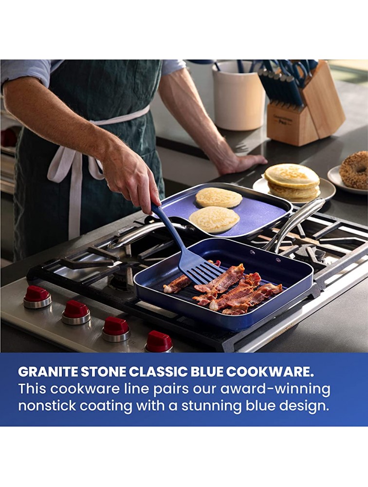 Granitestone Blue Nonstick 10.5” Griddle Pan Flat Grill with Ultra Durable Mineral and Diamond Triple Coated Surface Stay Cool Stainless-Steel Handle Oven & Dishwasher Safe 100% PFOA Free - BW117KH5T