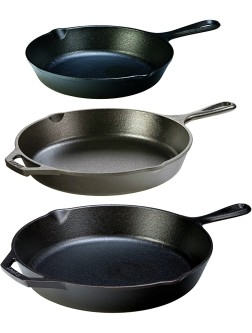 Lodge Seasoned Cast Iron 3 Skillet Bundle. 12 inches and 10.25 inches with 8 inch Set of 3 Cast Iron Frying Pans - BP7WIBL2E