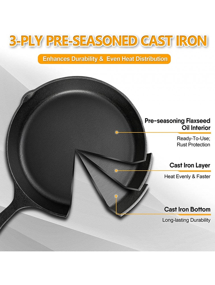 MICHELANGELO Cast Iron Skillet 8 Inch Cast Iron Skillet With Lid Preseasoned Small Skillet Oven Safe Iron Skillets for Cooking with Silicone Handle & Scrapers 8 Inch - B2NK5CFVL