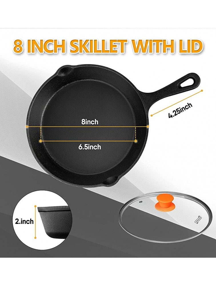MICHELANGELO Cast Iron Skillet 8 Inch Cast Iron Skillet With Lid Preseasoned Small Skillet Oven Safe Iron Skillets for Cooking with Silicone Handle & Scrapers 8 Inch - B2NK5CFVL