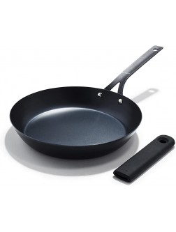 OXO Obsidian Pre-Seasoned Carbon Steel 12" Frying Pan Skillet with Removable Silicone Handle Holder Induction Oven Safe Black - BD97L7ITU
