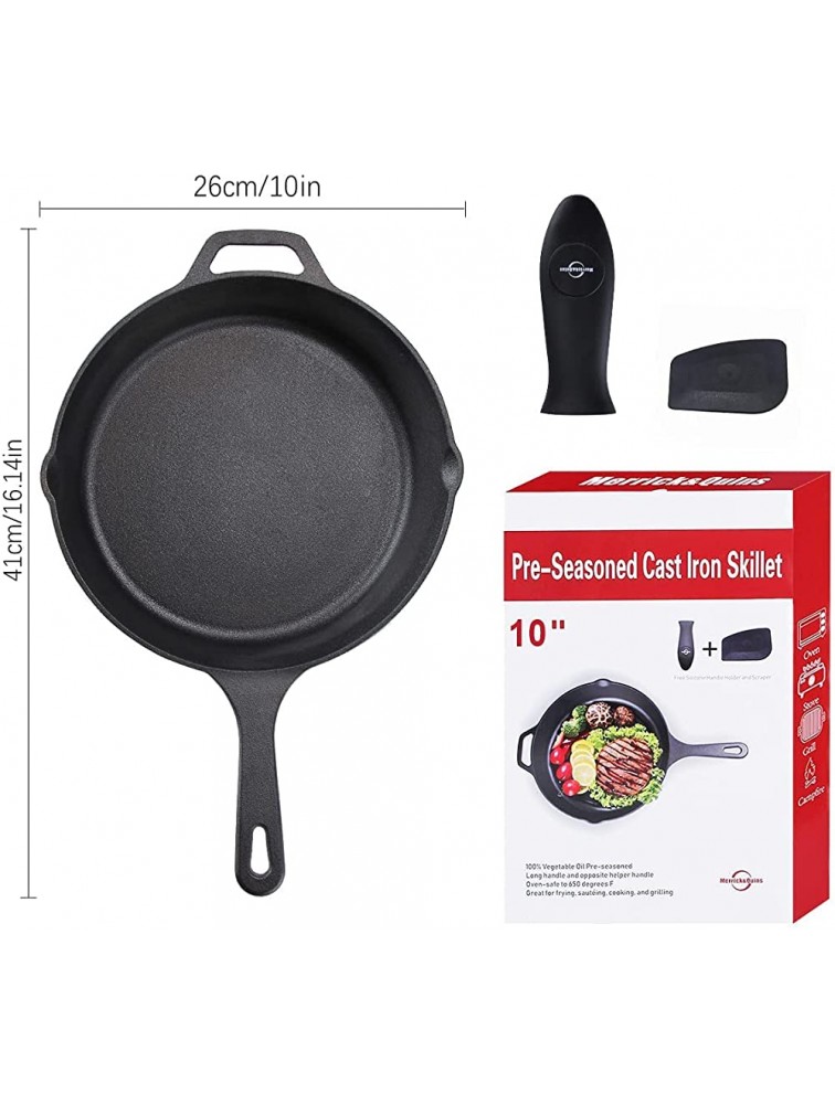 Preseasoned Cast Iron Skillet 10 Inch with Removable Silicone Handle Grip and Pan Scraper Cast Iron Fry Pan for Indoor and Outdoor Use Ovenproof Stovetop Induction Safe Seasoned Skillet - B21FGVBET