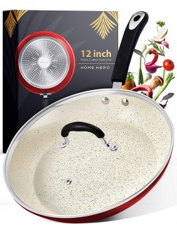Stone Coated Nonstick Frying Pan with Lid 12 Inch Frying Pans Nonstick Pan with Lid Skillets Nonstick with Lids Non Stick Pan Cooking Pan Fry Pan Skillet with Lid Large Frying Pan Red - B2P4BID3W