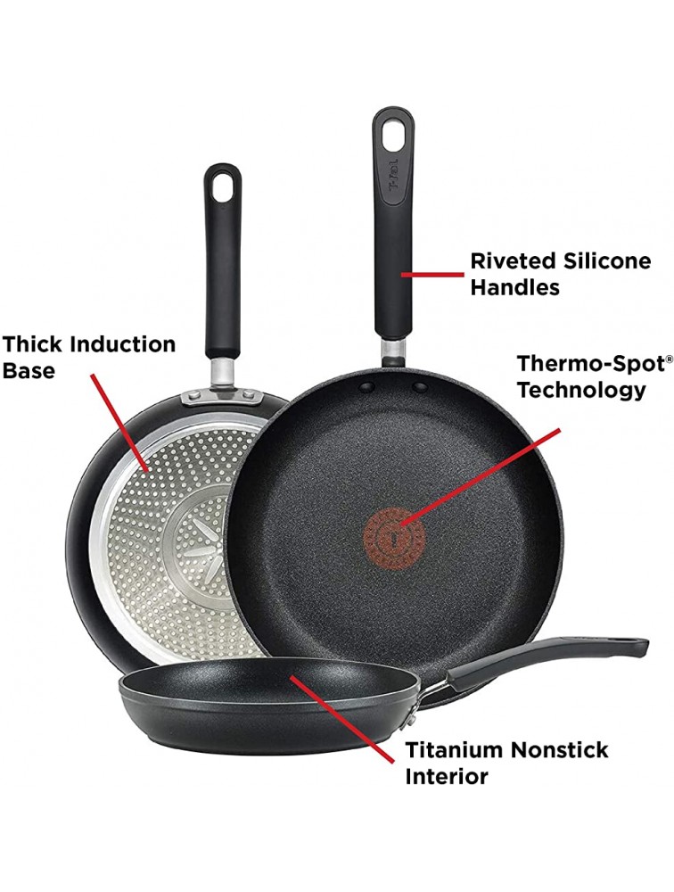 T-fal E938S3 Professional Total Nonstick Thermo-Spot Heat Indicator Fry Pan Cookware Set 3-Piece 8-Inch 10.5-Inch and 12.5-Inch Black - B4CYDOW2W