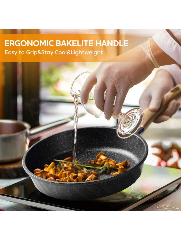 YIIFEEO Nonstick Frying Pan Set Granite Skillet Set with 100% PFOA Free Omelette Pan Cookware Set with Heat-Resistant Ergonomic Handle Induction Compatible8inch&9.5inch&11inch - BHOAS8CLX