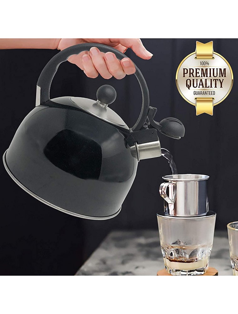 2.5 Liter Whistling Tea Kettle Modern Stainless Steel Whistling Tea Pot for Stovetop with Cool Grip Ergonomic Handle Black - BYIC0UJ5K
