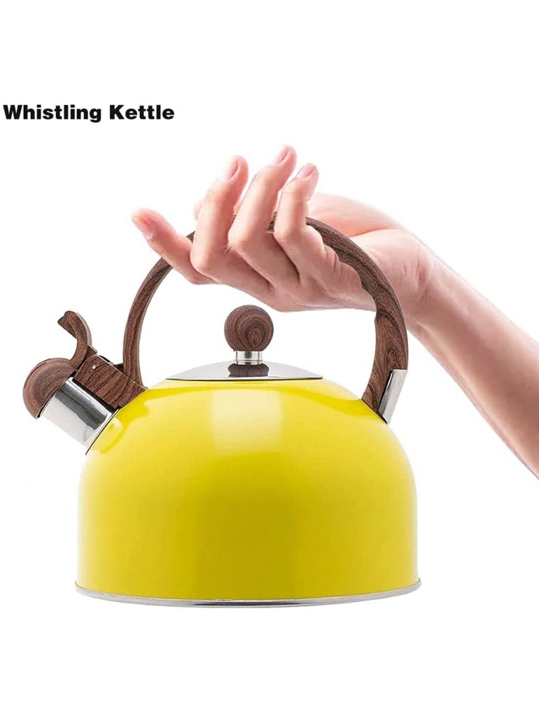 2.5L Stainless Steel Whistling Kettle Tea Pot For Stove Top with Wood Grain Handle Yellow - BXGJQ4JBK