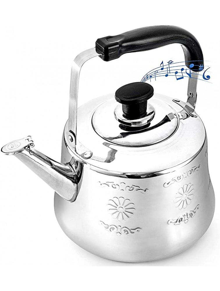 Dicunoy Stovetop Tea Kettle 3.2 Quart Silver Water Kettle Stainless Steel Vintage Fast Boiling Tea Pot Mirror Finish Flower Pattern Ergonomic Handle - BEQEHJNY9