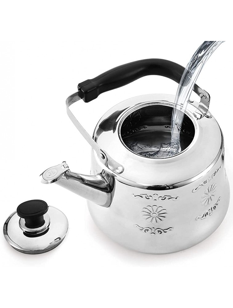 Dicunoy Stovetop Tea Kettle 3.2 Quart Silver Water Kettle Stainless Steel Vintage Fast Boiling Tea Pot Mirror Finish Flower Pattern Ergonomic Handle - BEQEHJNY9